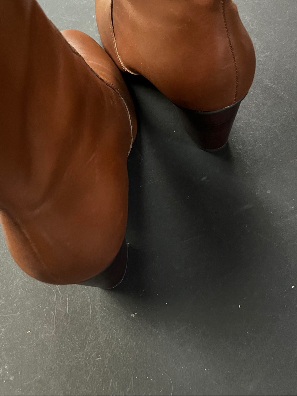 Sleek Tan Leather Mid-Calf Heeled Boots - Picture 3 of 4
